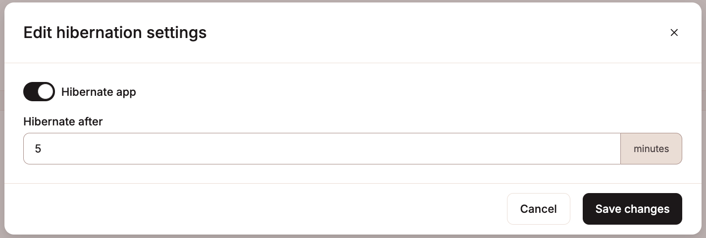 Hibernation settings for your application.